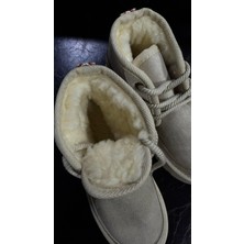 Eataly Shoes Yüksek Taban Bej Rengi Bağlamalı Içi Tüylü Kışlık Bot