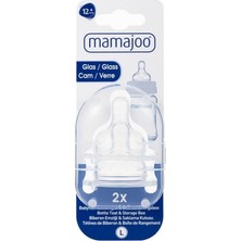 Mamajoo Cam Anti-Kolik Biberon Emzikleri, 12 Ay+, Hızlı Akışlı, 2li Paket