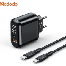 Mcdodo CH-7171  Pd3.0 20W 1xusb 1xtype-C Girişli Göstergeli Şarj Adaptörü+Type-C To Lightning  Kablolu-Siyah