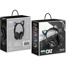 Digital Computer Home Stn-28 3.5mm+Bluetooth 5.0 Çift Bağlantılı Rgb Kedi Kulak Bas Stereo Gürültü Önleyici Mikrofonlu Kulaklık-Siyah (Yurt Dışından)