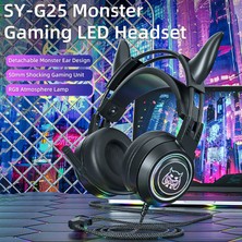 Digital Computer Home SY-G25 Devil Ears Tasarım Rgb Aydınlatma Kablolu Kontrol Oyun Kulaklığı 3D Çevresel Ses Oyun Kulaklığı Hd Mikrofonlu-Siyah (Yurt Dışından)