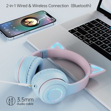 Digital Computer Home BT029C Çıkarılabilir Mikrofonlu Bluetooth Kablosuz Kulaklık Rgb LED Ayarlanabilir Başa Monte Kulaklık Çocuklar Stereo Müzik Kedi Kulak Katlanır Kulaklıklar-Mavi (Yurt Dışından)