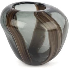 Kahve Çizgili Füme Cam Vazo 22X20X19CM