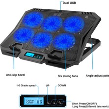 Digital Computer Home X6A 7 Vitesli Yükseklik Dizüstü Soğutma Pedi 6 Fanlı Radyatör Dizüstü Soğutucu Standı Ekranlı-Mavi Işık (Yurt Dışından)