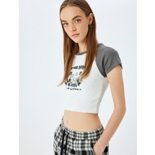 Koton Kedi Baskılı Reglan Kol Crop Slim Fit Tişört
