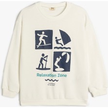 Koton Slogan Baskılı Bisiklet Yaka Uzun Kollu Oversize Sweatshirt
