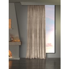 Favolli Kadife Dokulu Fon Perde Ekstrafor Büzgülü Sahra Beji Renkli 300 x 260 cm
