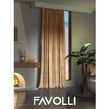 FAVOLLİ Kadife Dokulu Kaju Rengi Ada Fon Perde Ekstrafor Büzgülü Dream Series