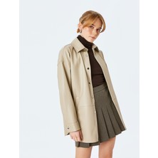 Koton Çıtçıt Düğme Detaylı Uzun Kollu Cepli Suni Deri Gömlek Ceket