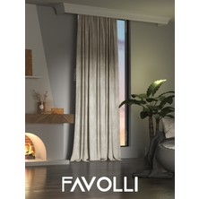 FAVOLLİ Kadife Dokulu Keten Rengi Ada Fon Perde Ekstrafor Büzgülü Dream Series