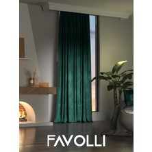 FAVOLLİ Kadife Dokulu Zümrüt Rengi Ada Fon Perde Ekstrafor Büzgülü Dream Series