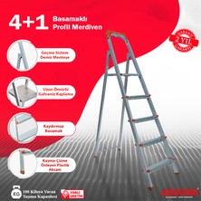 Asvera 4+1 (5 Basamaklı) Ev Tipi Katlanabilir Profil Merdiven - Sağlam Çelik Boya Merdiveni