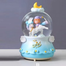 Keyfim Shop Unicorn Kar Küresi Büyük Boy Tam Otomatik Müzikli Işıklı Püskürtmeli Mavi Renkli Otomatik