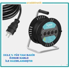 Öznur Kablo 4 Lü Makarali (10 Ile 30 Metre) Arası 3x2.5  Yüzde Yüz Tam Bakir Öznur Kablolu Seyyar Uzatma .