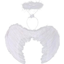 Beyaz Renkli Tüylü Bebek Melek Kanadı ve Tacı 30X45 cm