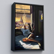Miyrem canvas Serie  Cam Kehomeında Sıgara Içen Kadın TABLOSU-7800