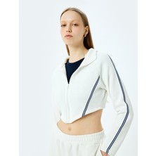 Koton Uzun Kollu Şerit Detaylı Fermuarlı Crop Sweatshirt