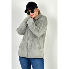 Lost Wintage Hırka Bay/bayan Welsoft Peluş Dik Yaka Demir Diş Fermuarlı Çift Cepli Oversıze Hırka