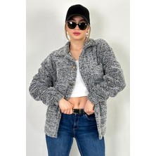 Lost Wintage Hırka Bay/bayan Welsoft Peluş Dik Yaka Demir Diş Fermuarlı Çift Cepli Oversıze Hırka