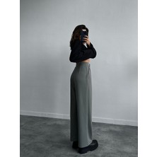 Kadın Yüsek Bel Bol Paça  Cırtlı Palazzo Pantalon