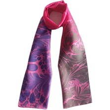 ElifEbru Exclusive Handicrafts Ebru Sanatı El Yapımı Ipek Kadın Fular Pembe Lacivert Gri Çok Renkli Ogf 67