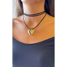 Jewine Studio Gold Kalp Figürlü Güderi Choker Kolye