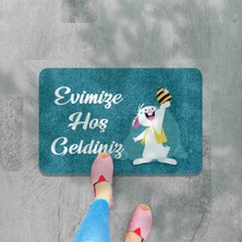 M&H Quality Dijital Baskılı Kapı Önü Paspas Hoşgeldiniz Yazılı Çiçek Desen ve Tavşan Iç ve Dış Kapı Yıkanabilir 45 XX70