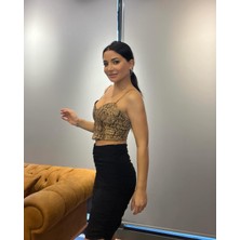 Yüksek Bel Lastik Büzgü Lüx Krep Etek Siyah