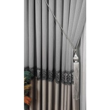 Pano Fon Perde Açık Gri Vizon ve Siyah Şeritli Tek Kanat Sık Pileli Jakarlı Modern Desenli