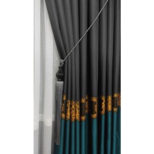 Pano Fon Perde Siyah Petrol Yeşili ve Altın Şeritli Tek Kanat Sık Pileli Jakarlı Modern Desenli