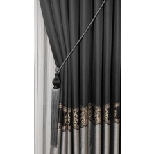 Pano Fon Perde Siyah Açık Gri ve Vizon Şeritli Tek Kanat Sık Pileli Jakarlı Modern Desenli