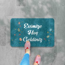 M&H Quality Dijital Baskılı Kapı Önü Paspas Hoşgeldiniz Yazılı Çiçek Desen ve Tavşan Iç ve Dış Kapı Yıkanabilir 45 XX70