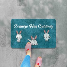 M&H Quality Dijital Baskılı Kapı Önü Paspas Hoşgeldiniz Yazılı Çiçek Desen ve Tavşan Iç ve Dış Kapı Yıkanabilir 45 XX70