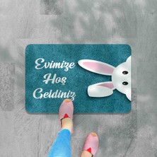 M&H Quality Dijital Baskılı Kapı Önü Paspas Hoşgeldiniz Yazılı Çiçek Desen ve Tavşan Iç ve Dış Kapı Yıkanabilir 45 XX70