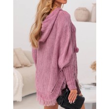 Kadın Kapüşonlu Ponpon Detay Triko Panço JB09114789
