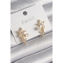 Ezo Concept Pirinç Gold Renk Zirkon Taşlı Kuyruklu Yıldız Model Kadın Küpe