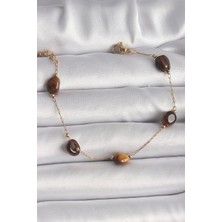 Ezo Concept 316L Çelik Gold Renk Zincir Kahverengi Doğaltaş Model Kadın Bileklik