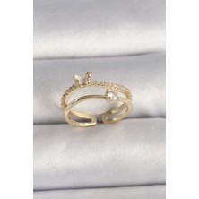 Ezo Concept Pirinç Gold Renk Zirkon Taş Detaylı Kelebek Figür Ayarlanabilir Yüzük