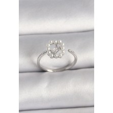 Clariss Pirinç Gümüş Renk Zirkon Taş Detaylı Incili Ayarlanabilir Yüzük