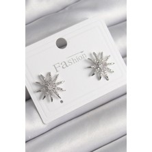 Clariss Pirinç Gümüş Renk Zirkon Taşlı Yıldız Model Kadın Küpe