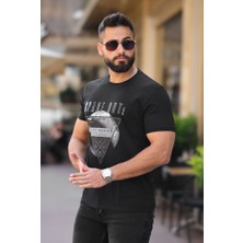 Erkek Baskılı Slim Fit Pamuklu T-Shirt Siyah