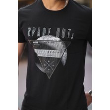 Erkek Baskılı Slim Fit Pamuklu T-Shirt Siyah
