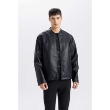 DeFacto Su İtici Slim Fit Dik Yaka Fermuarlı Suni Deri Ceket Mont D8525AX25SP