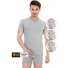 Erkek Elastanlı Gri Melanj T-Shirt 954 3'lü Ekonomik Paket
