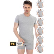 Erkek Elastanlı Gri Melanj T-Shirt 954 6'lı Ekonomik Paket