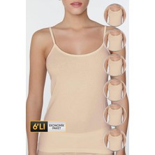 Çift Kaplan Kadın Elastanlı Ip Askılı Ten Atlet 746 6'lı Ekonomik Paket