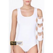 Çift Kaplan Kadın Geniş Askılı Beyaz Body 761 3'lü Ekonomik Paket