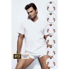 Çift Kaplan Erkek Süprem V Yaka Beyaz T-Shirt 945 6'lı Ekonomik Paket