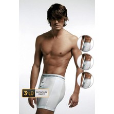 Erkek Elastanlı Biyeli Beyaz Boxer Şort 880 3'lü Ekonomik Paket