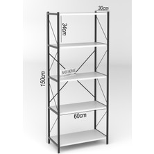 BabHome Dekoratif 5 Raflı Metal Kitaplık Dosya Kitap Rafı Ofis Rafı Beyaz